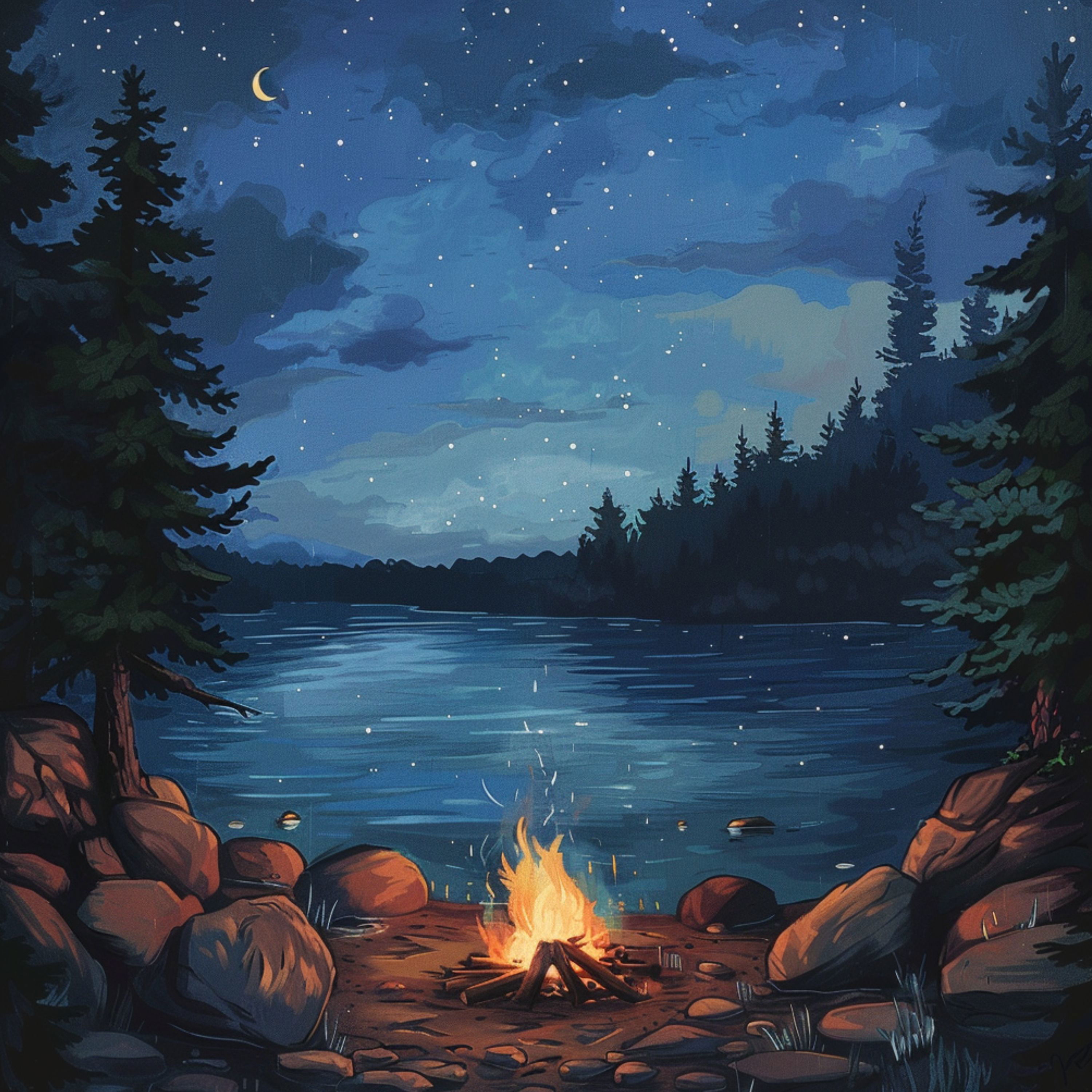 cover of episode 8 Hours - Campfire by the Lake at Night